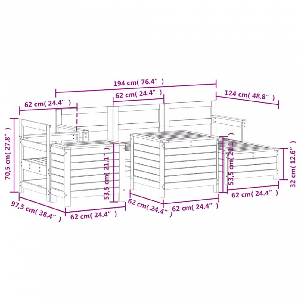 Sodo sofos komplektas, 7 dalių, medienos masyvas