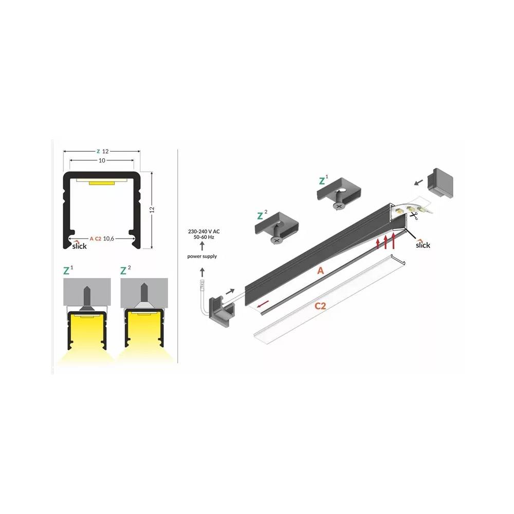 PAVIRŠINIS LED JUOSTOS ALIUMINIO PROFILIS SMART10 2M