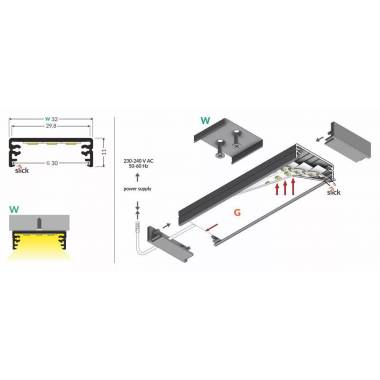 PAVIRŠINIS LED JUOSTOS ALIUMINIO PROFILIS WIDE24 2M