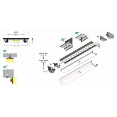 PAVIRŠINIS LED JUOSTOS ALIUMINIO PROFILIS ARC12 ANODUOTAS 2M