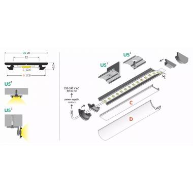 PAVIRŠINIS LED JUOSTOS ALIUMINIO PROFILIS ARC12 2M JUODA