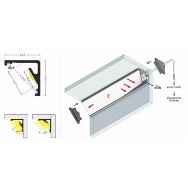 KAMPINIS LED JUOSTOS ALIUMINIO PROFILIS CABI12 ANODUOTAS 2M