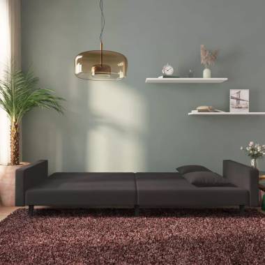 Dvivietė sofa-lova su dvejomis pagalvėmis, aksomas