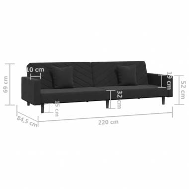 Dvivietė sofa-lova su dvejomis pagalvėmis, aksomas