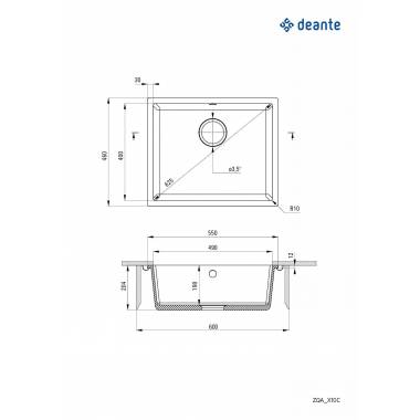 Plautuvė Deante Corda ZQA_G10C, granitas, 55 cm x 46 cm x 19 cm