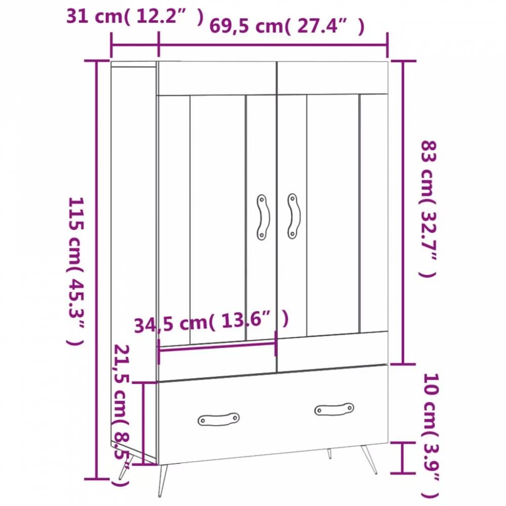 Komoda, 69.5x31x115cm, apdirbta mediena