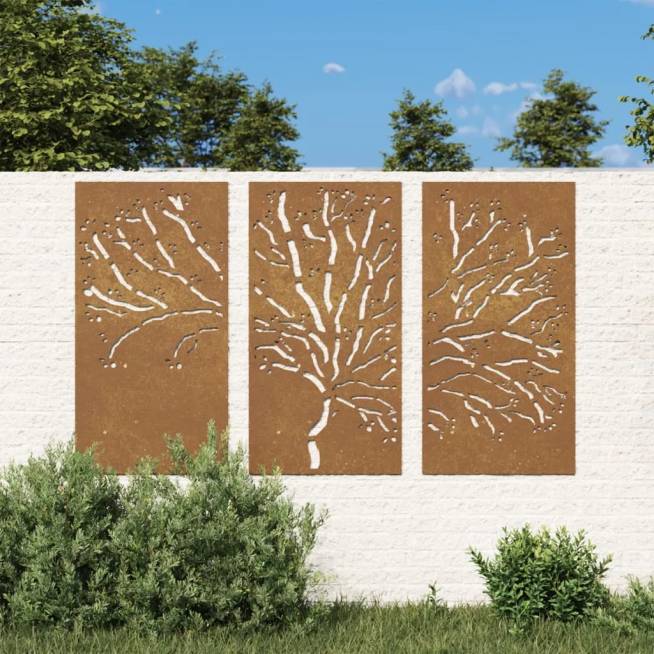 Sodo sienos dekoracija, 3 dalių, 105x55cm, corten plienas