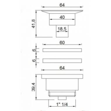 Universalus nutekėjimo vamzdis, veikia su perpildymu ir be jo 1 1/4 "x65x50*CLOC-CLIC*, 1 1/4 "X65, chromas