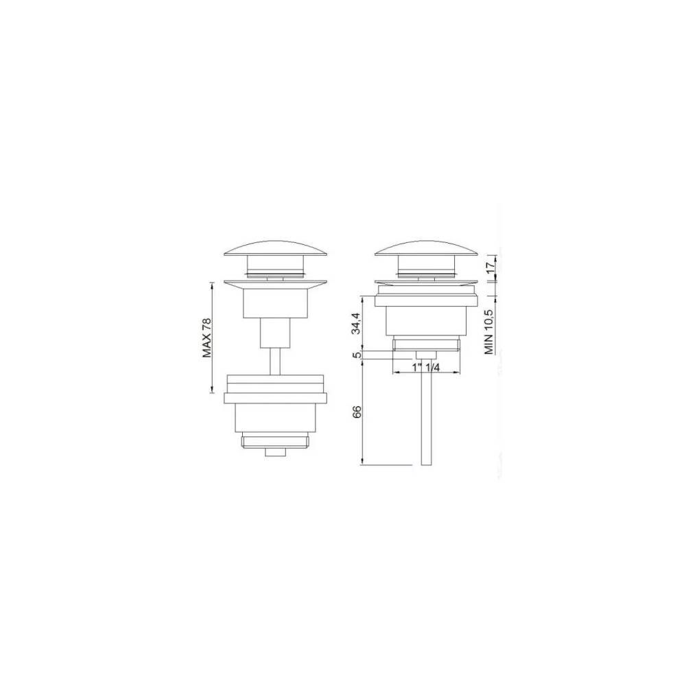 Universalus nutekėjimo vamzdis, veikia su perpildymu ir be jo 1 1/4 "x65x50*CLOC-CLIC*, 1 1/4 "X65, chromas