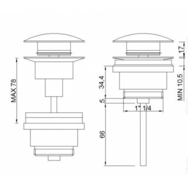 Universalus nutekėjimo vamzdis, veikia su perpildymu ir be jo 1 1/4 "x65x50*CLOC-CLIC*, 1 1/4 "X65, chromas