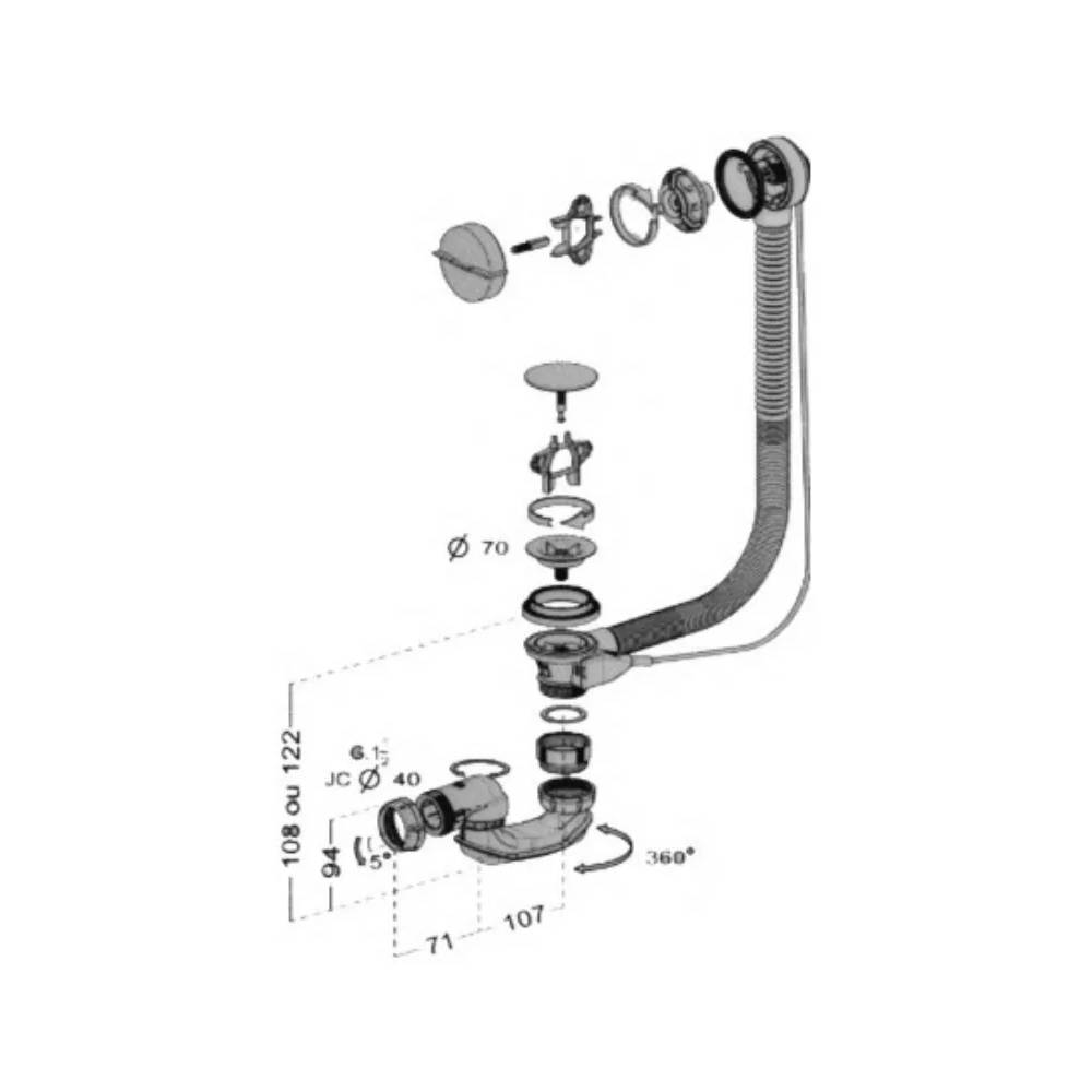 Vonios sifonas, automatinis 650 mm 0203617