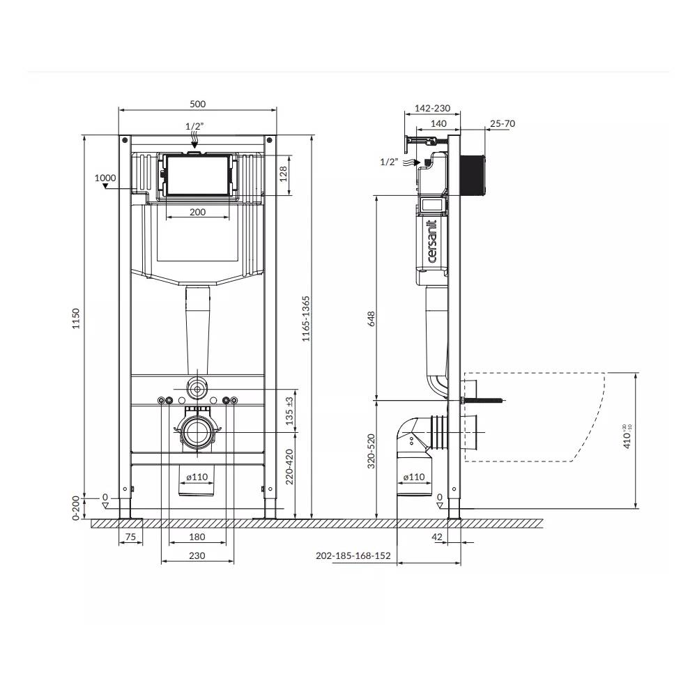 RINKINYS C35: AQUA 50 MECH QF WC RĖMAS + MODUO PLUS CLEANON OVALUS SIENINIS DUBUO SU KLOZETO SĖDYNE