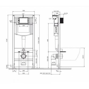 RINKINYS C35: AQUA 50 MECH QF WC RĖMAS + MODUO PLUS CLEANON OVALUS SIENINIS DUBUO SU KLOZETO SĖDYNE