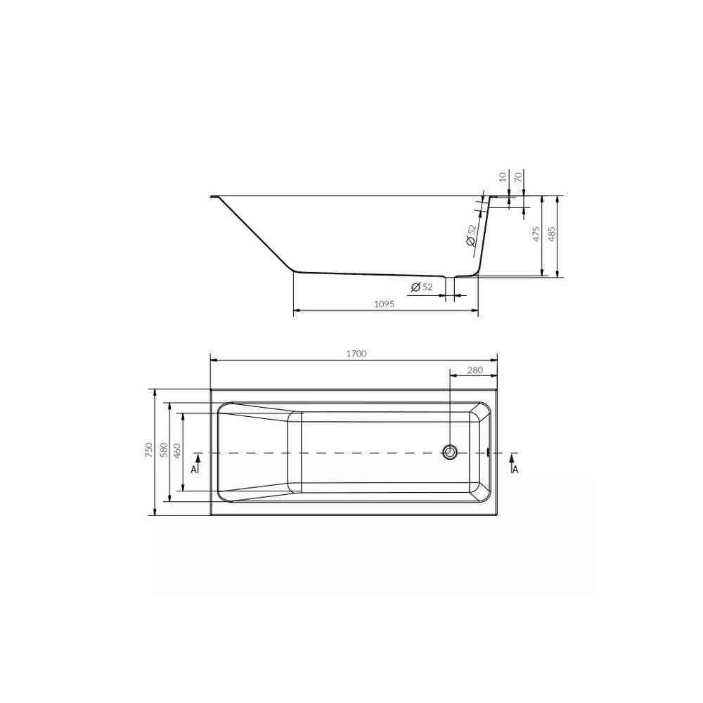 CREA SLIM 170x75 vonia RECTANGULAR