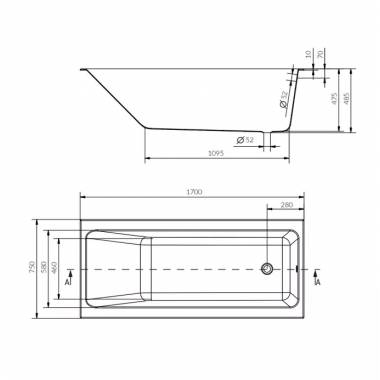 CREA SLIM 170x75 vonia RECTANGULAR