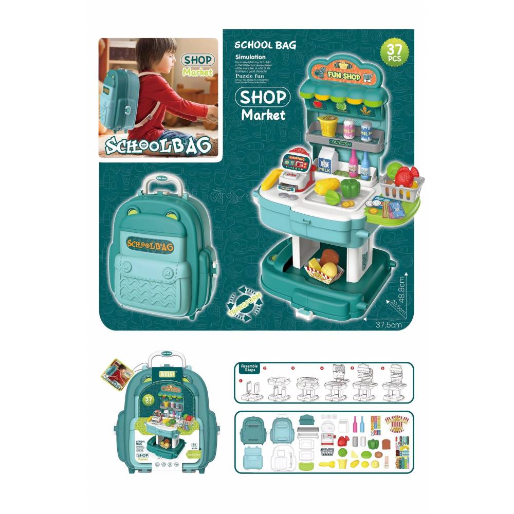 Parduotuvės žaislai, kasos aparatas School Bag-Shop Market 8779p