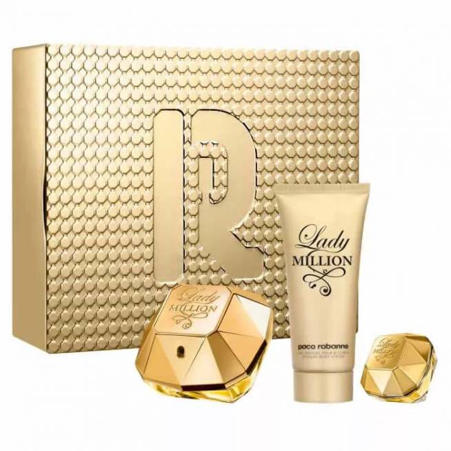 Paco Rabanne Lady Million Eau De Parfum Spray 80ml 3 dalių rinkinys