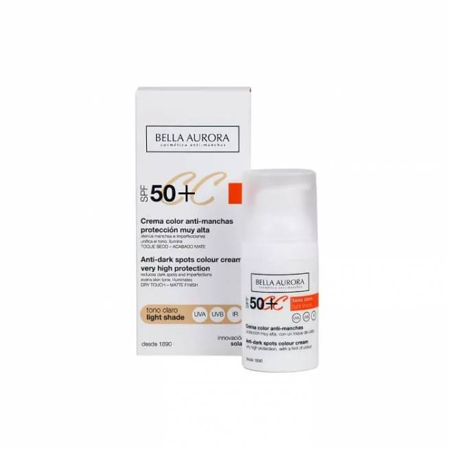 Bella Aurora CC kremas nuo dėmių Spf50 šviesus tonas 30ml