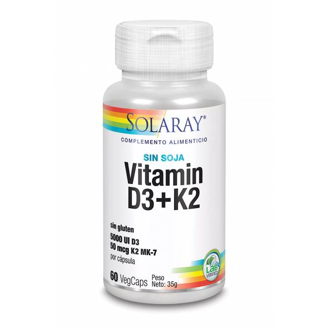 "Solaray" vitaminas D3 ir K2 60 Vcaps 5000 Ui