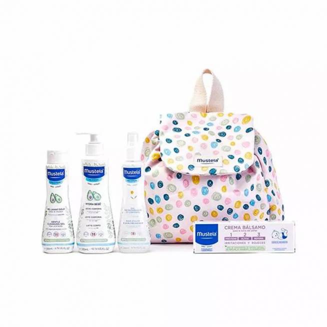 "Mustela Little Moments Polka Dots" kuprinės rinkinys iš 5 dalių 