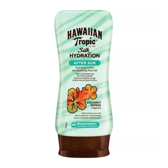 "Hawaiian Tropic" šilko drėkinamasis vanduo po deginimosi po saulės Aloe Vera Coconut Papaya 200ml