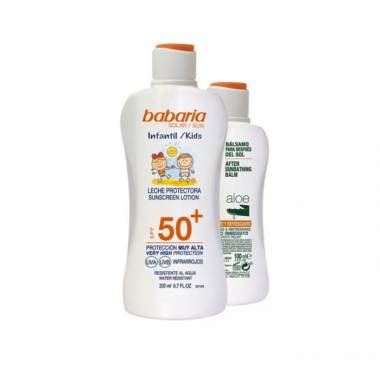 Babaria Sun Vaikams apsauginis losjonas nuo saulės, atsparus vandeniui Spf50 200ml 2 dalių rinkinys