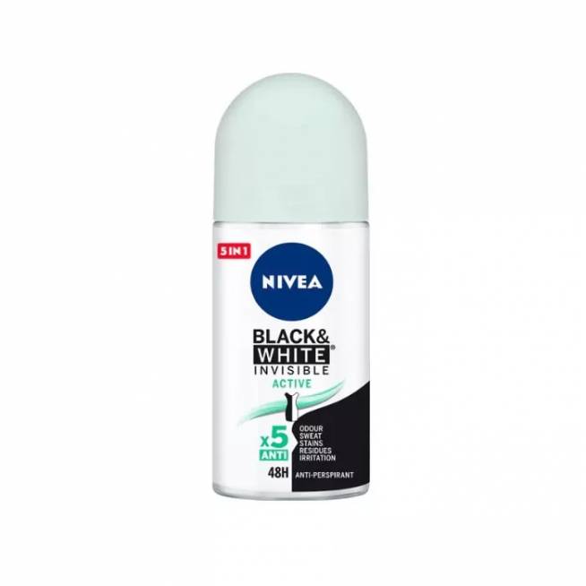 "Nivea Black & White Invisible Active" dezodorantas Roll On 50ml