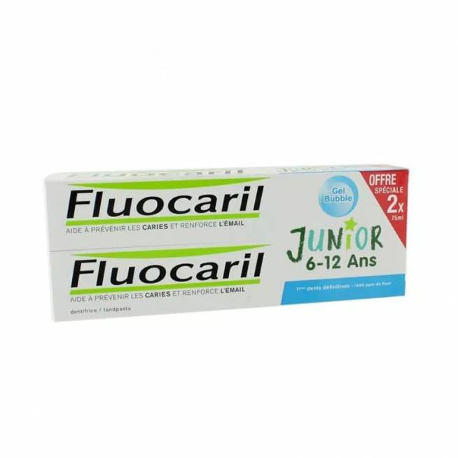 Fluocaril Junior 6-12 metų pakuotė Burbulų skonio dantų pasta 2x 75ml