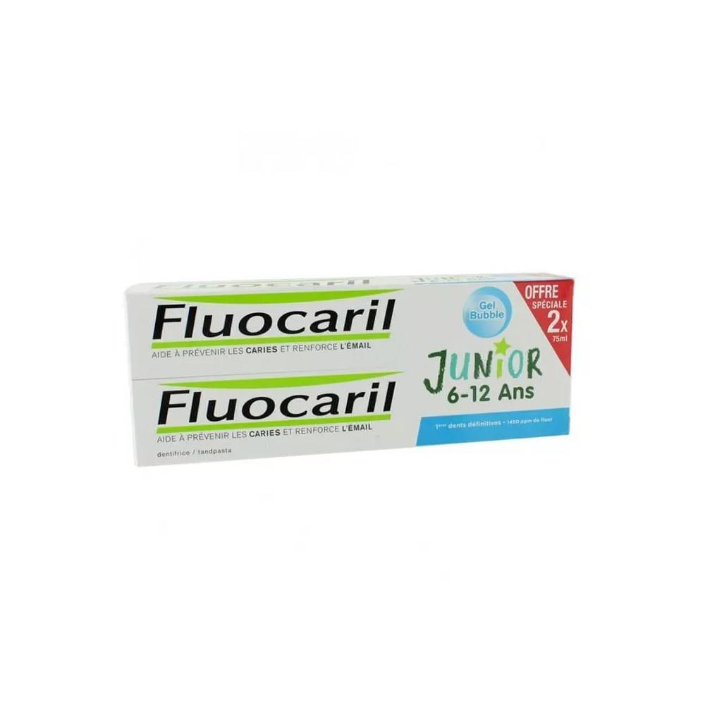 Fluocaril Junior 6-12 metų pakuotė Burbulų skonio dantų pasta 2x 75ml