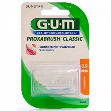 "Proxabrush Classic" tarpdančių šepetėlis su chlorheksidinu 0,9 mm 8 vienetai Guma