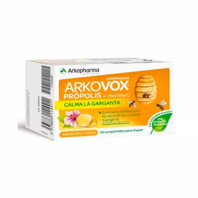 Arkopharma Arkovox Propolis + vitaminas C 24 medaus ir citrinų tabletės 