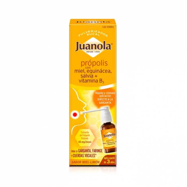 Juanola Propolis su medumi, ežiuole, šalaviju ir vitaminu B3 30ml