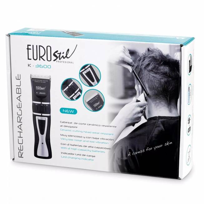 "Eurostil Electrica K3600 Ceramic Rechargeable Hair Clipper Black Black Juodos spalvos plaukų kirpimo mašinėlė Black...