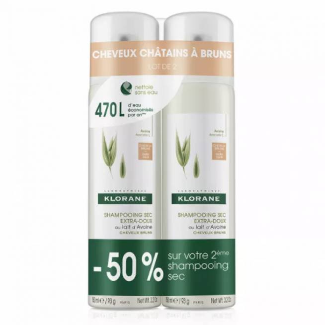 "Klorane" avižų sausas šampūnas rudiems plaukams 2x150ml