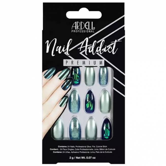 "Ardell Nail Addict" žaliai blizgantys "Chrome" dirbtiniai nagai