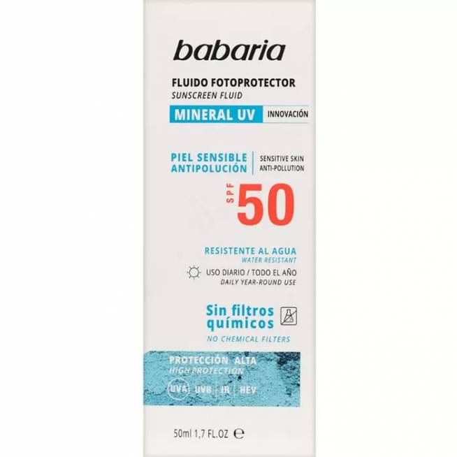 Babaria Sun Mineralinis apsauginis skystis nuo saulės Spf50 50ml