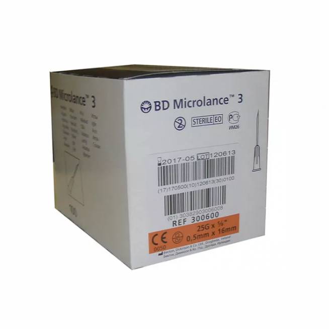 BD Microlance adata 0,5 mm x 16 mm 100 vienetų