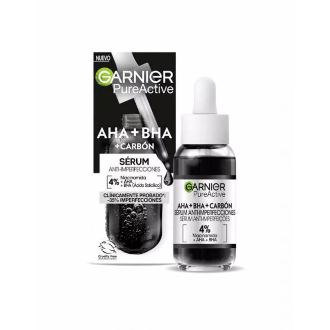 "Garnier Pure Active Aha Bha Charcoal Anti-Imperfection Serum" 30ml