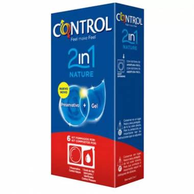 "Control Duo Nature 2in1" prezervatyvas + gelis 6 vienetai 