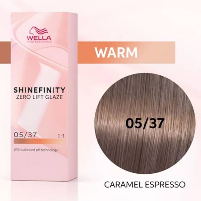 "Wella Shinefinity Zero Lift Glaze Tinte 05-37 Caramel Espresso" 1un