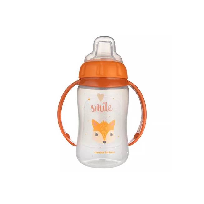 CANPOL 56/512 Mokomasis puodelis su minkštu kandikliu 320ml CUTE ANIMALS oranžinis