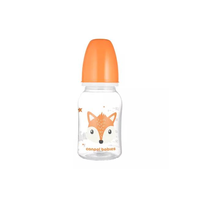 CANPOL 11/851 Standard 120ml CUTE ANIMALS oranžinis buteliukas