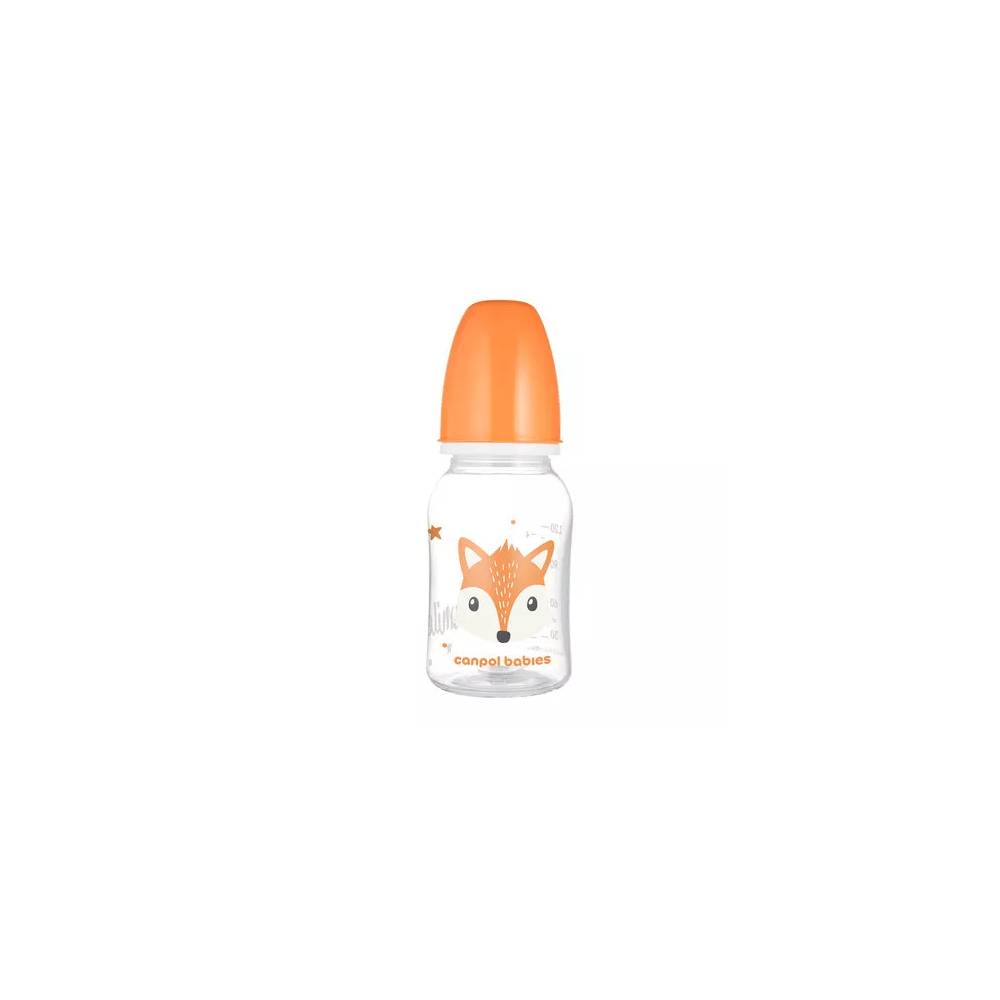 CANPOL 11/851 Standard 120ml CUTE ANIMALS oranžinis buteliukas