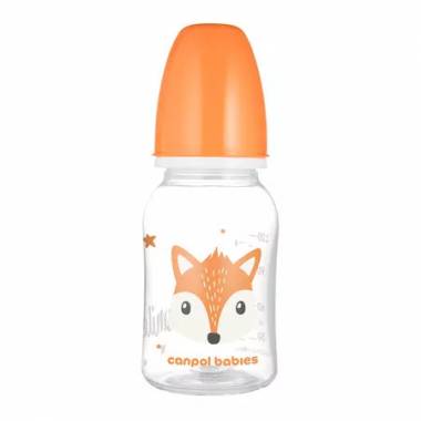 CANPOL 11/851 Standard 120ml CUTE ANIMALS oranžinis buteliukas