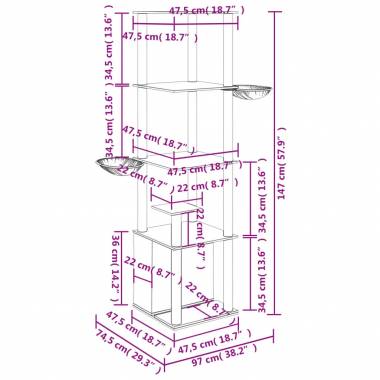 Draskyklė katėms su stovais iš sizalio, 147cm