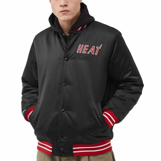 Mitchell & Ness NBA sunkiasvorė satino striukė Miami Heat M OJBF3413-MHEYYPPPBLCK