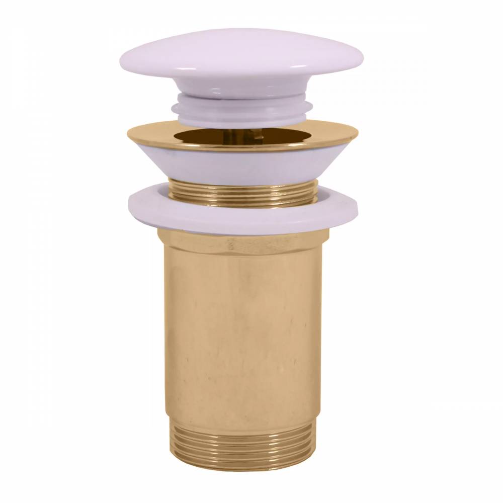 Praustuvo iššokanti nuotekų sistema CLICK/CLACK 5/4'' WHITE CERAMIC PLUG - spalva GOLD - blizgi