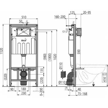 "AlcaPlast" įmontuojamo tualeto rėmas Sadromodul AM101/1120 + M70 + M91