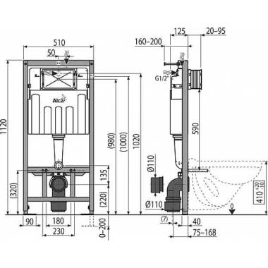 "AlcaPlast" įmontuojamo tualeto rėmas Sadromodul AM101/1120 + M71 + M91