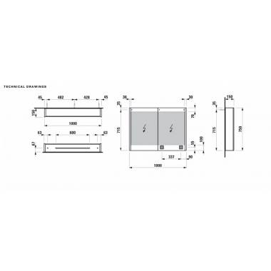 "Laufen FRAME25" 2 dalių veidrodinė spintelė 100 cm su LED apšvietimu, aliuminis